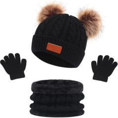 LINSOCLE 3-в-1 Детская Зимняя Шапка Шарф Перчатки Набор, Вязаная Шапка Детская Шапка Набор, Мальчики Теплая Зимняя Шапка Бини Шапка Перчатки Кру