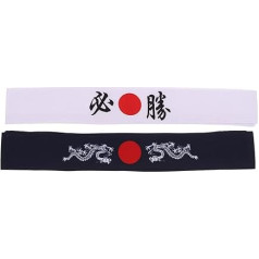 Mobestech 2pcs Japanese Headband Bushido Hachimaki Headband Samurai Karate Headband Chef Bandana for Sports Training Cooking Kitchen Supply (Blue + White)
