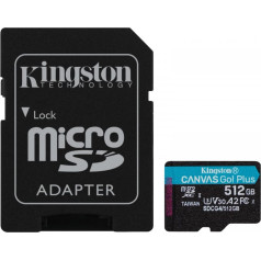 Microsd карта 512gb canvasgo! плюс 200 мб/с a2 u3 v30 + адаптер