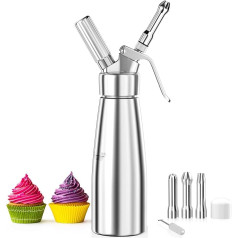 Дозатор для сливок Fousenuk 500 мл, сифон для сливок алюминиевый с 3 декоративными насадками из нержавеющей стали и 1 щеточкой для чистки, сифон д