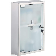 Relaxdays, Silver Medicine Cabinet Stainless Steel Glass Door 2 Compartments Lockable Medicine Cabinet Glossy H x W x D x D: 40 x 25 x 11 cm