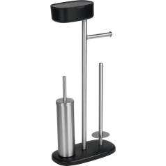 WENKO Rivazza Stand Toilet Brush Holder with Box with Integrated Toilet Roll Holder, Держатель туалетной щетки, держатель сменного рулона и ящик для хранения, нержавеющая сталь/