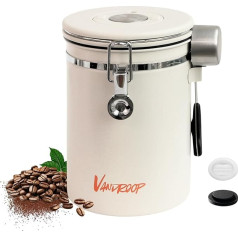 Герметичный контейнер для кофе из нержавеющей стали 1800 мл с мерной ложкой и датой Контейнер для молотого кофе, зерен, чая, крупы бежевый