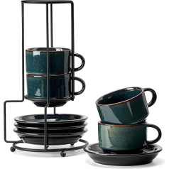 HOME DECOR Набор чашек для эспрессо - процесс реактивной глазури - 4 х 140 мл кофейные чашки с блюдцем и подставкой - элегантные керамические чашки 