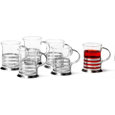 Leonardo Balance Tea Glass Set of 6, стеклянные чайные чашки с держателем из нержавеющей стали, чайные чашки ручной работы, набор из 6, 220 мл, 017588