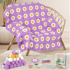 Aeelike Granny Square Blanket Crochet Set for Beginners Children, Starter Crochet Set with Crochet Hooks 4.5 mm 4.0 mm, 5 Ply Crochet Yarn, Accessories, Crochet Set with Step-by-Step Instructions