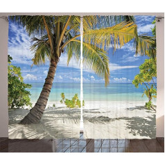 ABAKUHAUS Тропическая штора в деревенском стиле, пальмовое побережье, гостиная Универсальные ленточные шторы с петлями и крючками, 280 x 225 см, ко