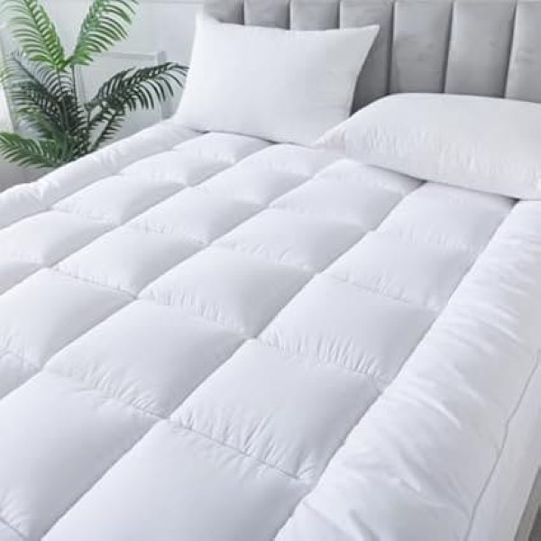 4All Mattress Topper 10cm Thick Mesh Stitching Padded Bed Topper Anti Allergy Super Fluffy Microfibre Filled with 4 Corner Ties (Single, 90 x 190 cm)