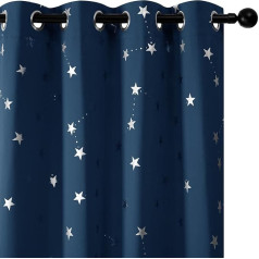 Deconovo Blickdicht Gardinen mit Ösen Vorhang Schlafzimmer Thermogardinen Gardinen Wohnzimmer Vorhänge mit Sternenmuster, 183x117cm(HöhexBreite), Dunkelblau, 2er Set