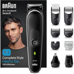Braun MGK5410 All-In-One Beard Care Bodygroomer Set, триммер для бороды, триммер для волос в носу, мужской триммер для волос, перезаряжаемый, 100 минут работы в беспр