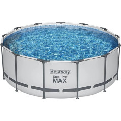 Bestway Steel Pro MAX Frame Pool Complete Set with Filter Pump, Diameter 396 x 122 cm, Light Grey, Round