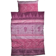 Фланелевое постельное белье Indi 135 см x 200 см Ягодно-розовый восточный орнамент бордюры Комплект постельного белья Современный загородный д