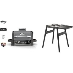 Ninja Woodfire Electric Grill Camping Grill with Smoker & Hot Air Fryer, 7-in-1 Outdoor Grill, Smoking, Roasting, Baking, OG701EU + Adjustable Stand 4718J800EUUK