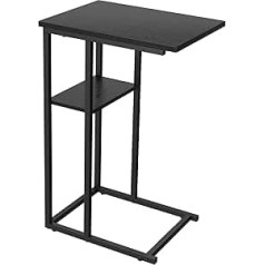 Yusong C-Shaped Side Table 2-Tier Slide Under Sofa Couch Bed TV Tray Bedside Table for Small Spaces Living Room Bedroom Black