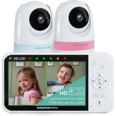Babysense Prisma 5 дюймов HD видеоняня с 2 камерами и аудио, 6-цветная ночная подсветка, разделенный экран, звуковая машина с белым шумом и колыбельны