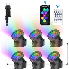 NATPOW Pond Lighting LED Underwater, Underwater Lighting RGB Underwater Pond Light with Bluetooth App Remote Control, IP68 Waterproof, Garden Lighting for Garden, Patio, Tree (6 in 1)