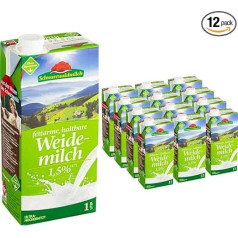 Молоко Black Forest с низким содержанием жира, 1,5% жирности, пастбищное молоко, 1 литр, упаковка из 12 pufai