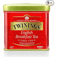 Twinings English Breakfast Tea Tin 100 g, черный чай, полный, круглый и крепкий черный чай из лучших чайных садов Шри-Ланки и Индии. Черный чай, упаковка из 6 шт