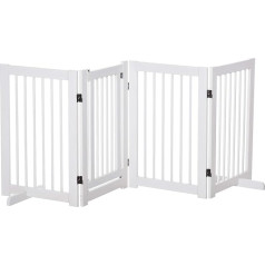 PawHut Dog Barrier 4-Piece 204 x 75 cm Foldable Door Safety Gate with Door, Freestanding Dog Gate with 2 Support Feet, Wooden Stair Gate for Hallway, Kitchen, Stairs, White
