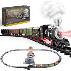 deAO Игрушка Паровозик, электрический ретро-поезд с паром, светом, звуками, электрическая железная дорога для детей, игрушка-поезд, подарок н