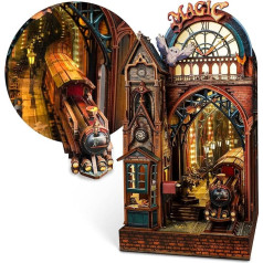 LED 3D пазл Magic Station Book Nook Kit - Интерактивная 3D деревянная головоломка LED Magic Miniature с бесконечным пространством расширения - DIY книжная полка вста