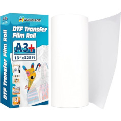 Aquaimage DTF Transfer Film Roll 33 x 100 m Premium A3+ DTF Film Double Sided Matte Transparent Pretreat PET Heat Transfer Paper, Hot and Cold Peel DTF Paper Roll Direct on Film for