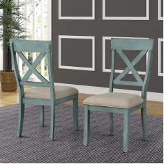 Roundhill Furniture Prato Crosspiece Chairs 2-Tone Wood Blue/Tan C1854