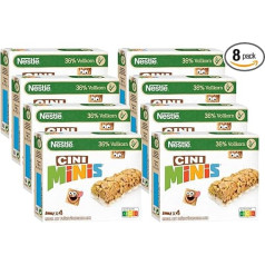 Батончики CINI MINIS, злаки со вкусом корицы, хрустящий перекус с цельнозерновой пшеницей и кальцием, для детей, упаковка из 8 штук (4 x 25 г)