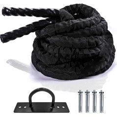 LKZL Fitness Battle Rope with Anchor Strap, Durable Black Nylon Protective Cover, Training Rope for Heavy Fighting Exercises for Cardio Workout Training (Color : 1.5'', Size : 40ft)