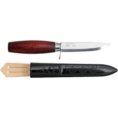 Morakniv Classic 2F с гардой для пальцев, лезвие из углеродистой стали 10,5 см, рукоять из красно-коричневой березы, ножны из полимера с кожаной петлей