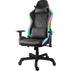 DELTACO GAMING DC410 Эргономичное игровое кресло со светодиодами (искусственная кожа, RGB-подсветка, поясничная и шейная подушки) - черный