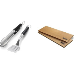 Weber 6645 Original Portable 2-Piece Stainless Steel Tool Set & 17522 - Кедр, дерево, коричневый дымовой блок, 30 x 15 x 1 см