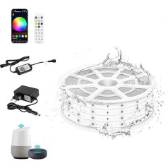 TENDIST WiFi RGB LED Strip Waterproof, IP67 LED Strip Outdoor, 24 V Outdoor LED Strip Music Sync Alexa Compatible, LED Strip Outdoor for Outdoor Lighting, Gazebo, Pergola (RGB, 15 m WiFi)