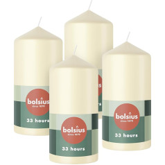 Свечи Bolsius Smooth Pillar Candles - Ivory - Pack of 4 - 12 x 6 cm - Decorative Household Candles - Burning Time 33 Hours - Unscented - Contains Natural Plant Wax - Without Palm Oil - Advent Wreath