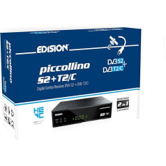 EDISION Piccollino S2+T2/C Combo HD Receiver H.265/HEVC (DVB-S2, DVB-T2, DVB-C | ARD-ZDF SD Shut-Off) Unicable Suitable 2-in-1 RCU, HDMI, AV, LAN, Pre-Installed German Program List