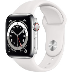Apple Watch Series 6 (GPS + Zellular, 40MM) Edelstahlgehäuse Silber mit Weiß Sportarmband (Generalüberholt)