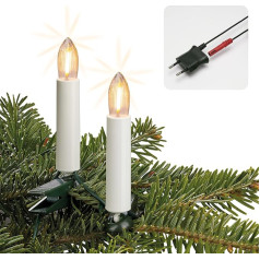 Hellum Fairy Lights Christmas Tree Made in Germany, 20.3 m Illuminated with 30 Warm White LED Filament Corrugated Candles in White, Christmas Tree Lighting Indoor Cable, Plug Separable and Clip