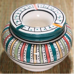 Марокканская зеленая пепельница с берберами и тысячей лап - красочное исполнение и ручная роспись - крышка против запаха