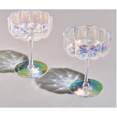 Khen Flower Vintage Wavy Glass Coupes, бокалы для мартини, шампанского и коктейлей, набор из 2 унций, красочные бокалы для коктейлей и шампанского, просекко, 
