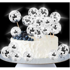 Disco Ball Cake Toppers, 20 Pieces 1970s Disco Ball Balloon Cake Decorations Cupcake Toppers Foam Ball Cake Picks for Birthday 70s Disco Dance Theme Party Favour Supplies (Silver)