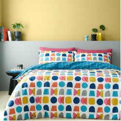 Catherine Lansfield Connect Geo Reversible Duvet Cover Set with Pillowcases, Teal, King