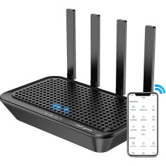 Rockspace WLAN Router AC2100, Dual Band 1733 Мбит/с 5 ГГц, 300 Мбит/с 2,4 ГГц, 4 гигабитных LAN-порта, 4x4 MU-MIMO/APP Control/VPN/IPv6, режим быстрой точки доступа, простота использо