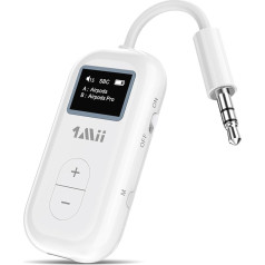 1Mii SafeFly Двойной передатчик Bluetooth 5.3 с OLED-дисплеем для 2 беспроводных наушников AirPods, с aptX HD/AD/LL с 3,5-мм аудиоразъемом в самолете/спортзале/телев