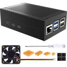 Miuzei Алюминиевый корпус для Raspberry Pi 5 с поддержкой вентилятора PWM для официального Raspberry Pi 5 Активный радиатор из меди, металлический охлаждаю