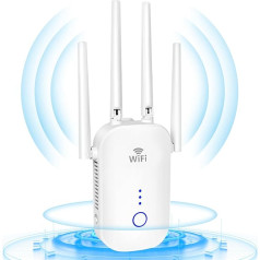WLAN усилитель WLAN репитер с 1200 Мбит/с - WiFi Extender Booster Dual Band 2.4GHz & 5.8GHz Internet Amplifier with External 4 x 3dBi Dual Band Antennas Internet Booster up to 3000 m² (White)