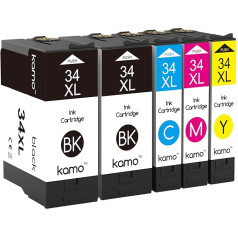 Kamo 34XL Multipack Совместимый с Epson 34 или Epson 34XL картридж для Epson Workforce Pro WF-3725, WF-3720, WF-3725DWF, WF-3720DWF (2 черный, 1 голубой пурпурный/желтый)