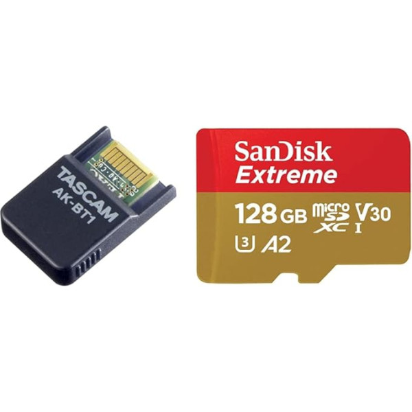 Адаптер Tascam AK-BT1 Bluetooth для продуктов TASCAM и карта памяти SanDisk Extreme microSDXC UHS-I 128 ГБ + адаптер (для смартфонов, экшн-камер и дронов, A2, C10, V30, U3, 190 МБ/с)