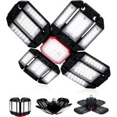 Yiliaw LED Garage Light 200 W 20,000 LM, 12 регулируемых панелей, дневной свет 6500 K, деформируемый потолочный светильник, винтовое гнездо для гаража, мастерск