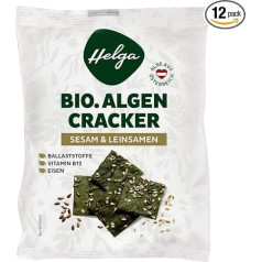HELGA Organic Algae Cracker Sesame & Flax Seeds - 12 x 45 г | Хрустящий суперфуд-закуска Веганская клетчатка с хлореллой Витамин B12 Высококачественный экологически 
