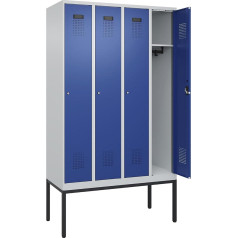 C + P Möbelsysteme C+P | Spind Evolo Plus | 4 Abteile | lichtgrau/enzianblau | B 1200 mm | mit schmalen Füßen | Zylinderschloss